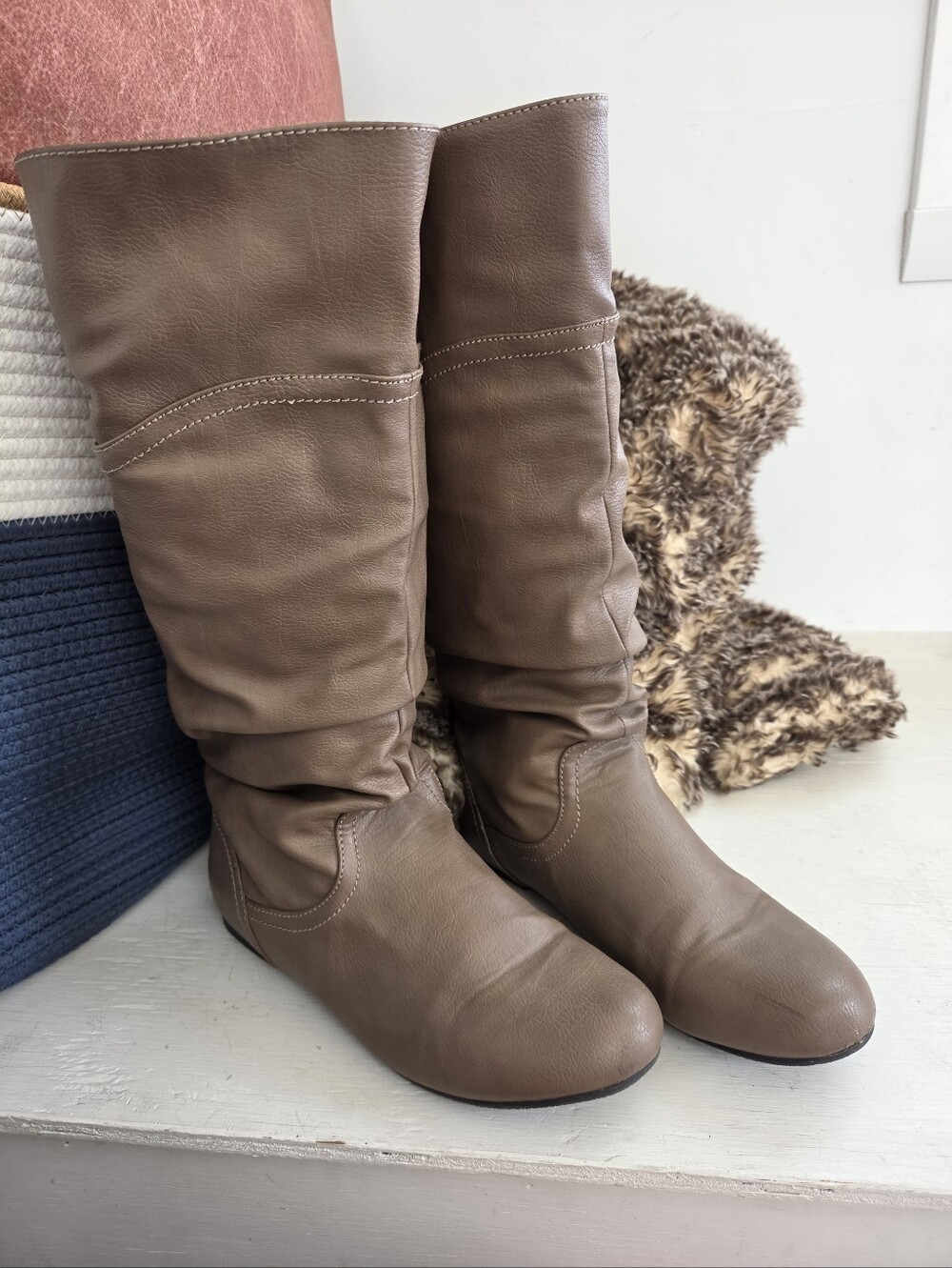 Charlotte Russe Women's Taupe Slouchy Knee-High Boots